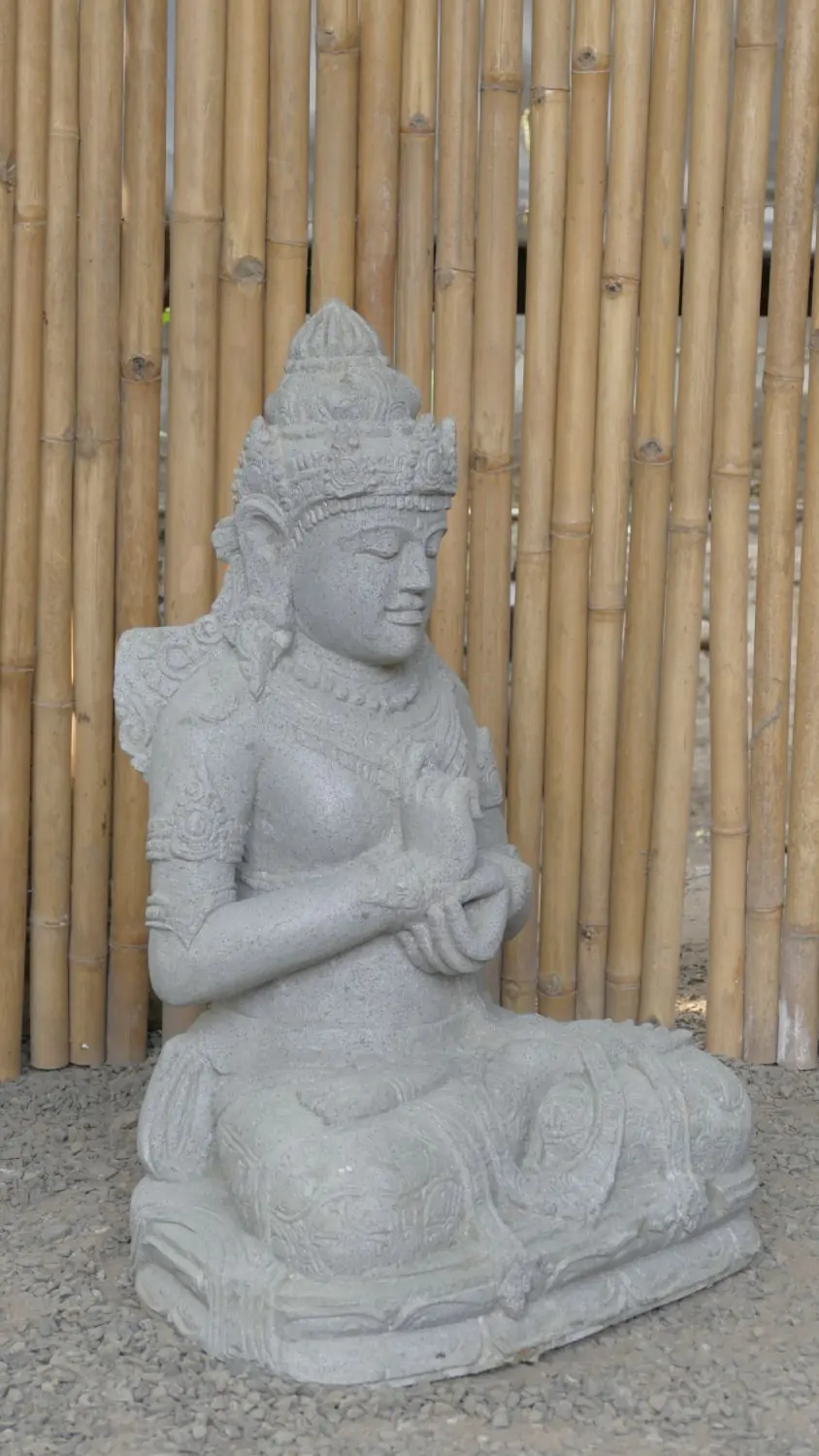  Product image 3 of the product “Seated Dewi Sri, position chakra turning the wheel, 79,5 cm high riverstone grey, modell with sativa ”